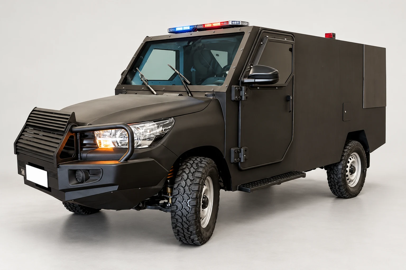 Left-facing cash-in-transit vehicle in a consistent studio illustration