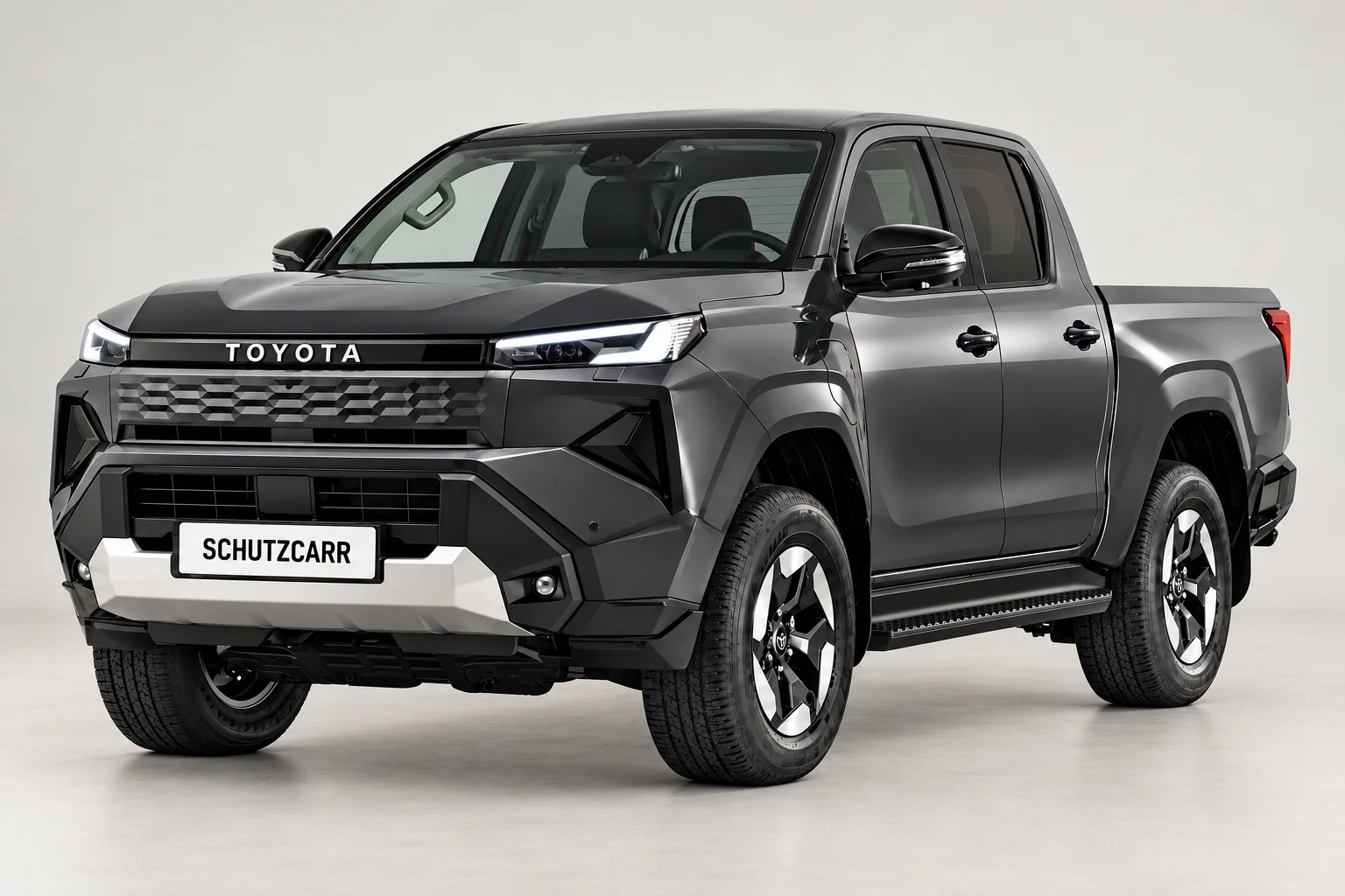 Left-facing dark Toyota pickup in a consistent studio illustration