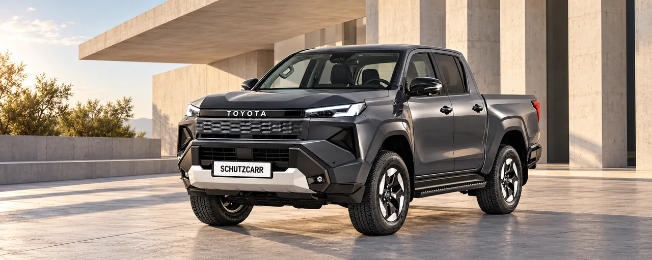 Toyota Hilux, complete left-facing exterior in a conceptual architectural setting