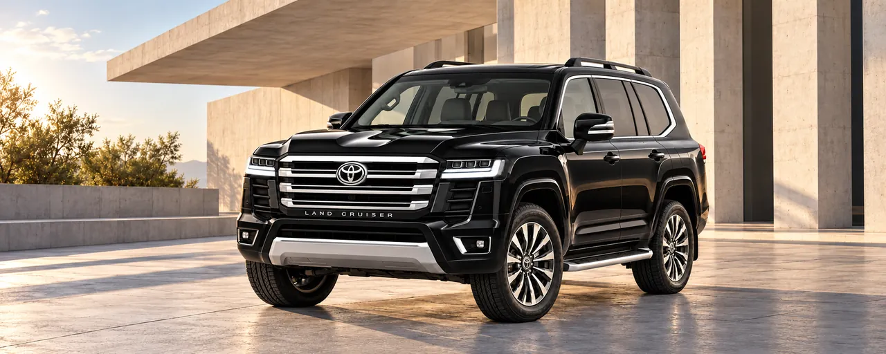 Toyota Land Cruiser 300 GXR, complete left-facing exterior in a conceptual architectural setting