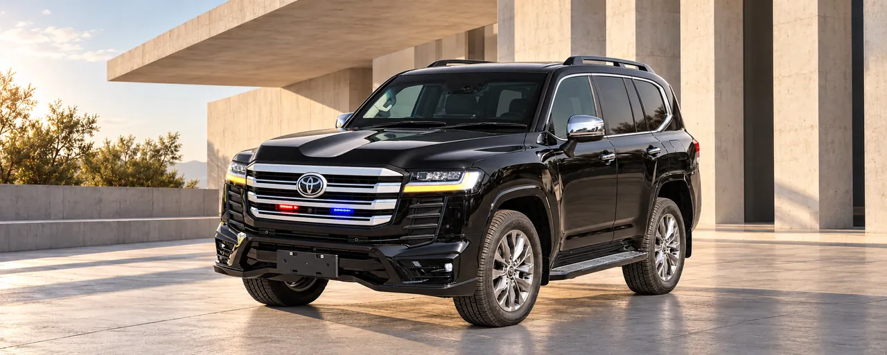 Toyota Land Cruiser 300 VXR, complete left-facing exterior in a conceptual architectural setting
