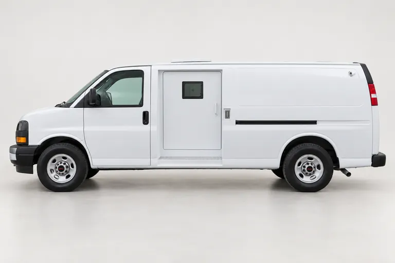 GMC Savana White CIT, complete left-facing exterior studio view