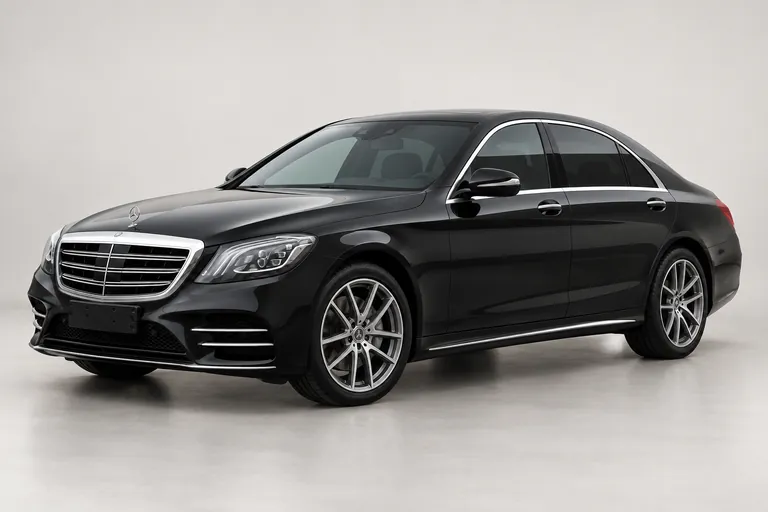 Mercedes-Benz S550 Black، صورة استوديو خارجية كاملة باتجاه اليسار