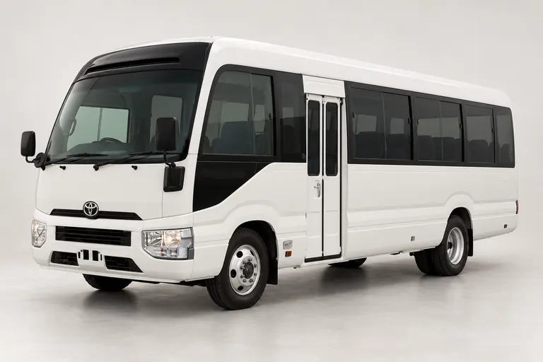 Toyota Coaster Bus, complete left-facing exterior studio view