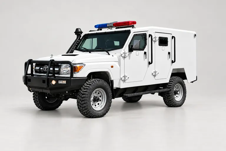 Toyota Land Cruiser 79 Escort, complete left-facing exterior studio view