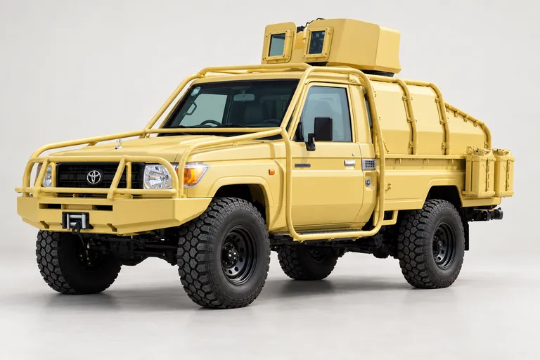 Toyota LC79 LRPV with Gunner Turret, complete left-facing exterior studio view