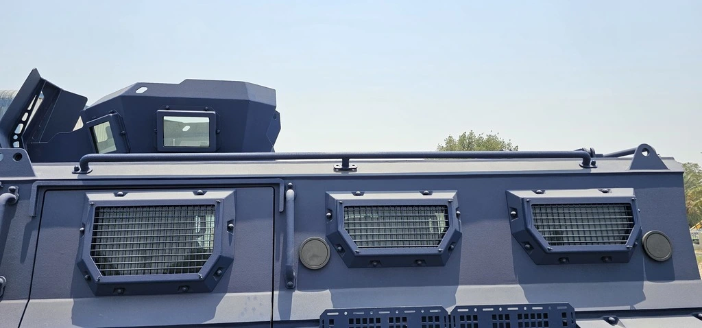 APC Merkava Blue armored personnel carrier top right armored window detail