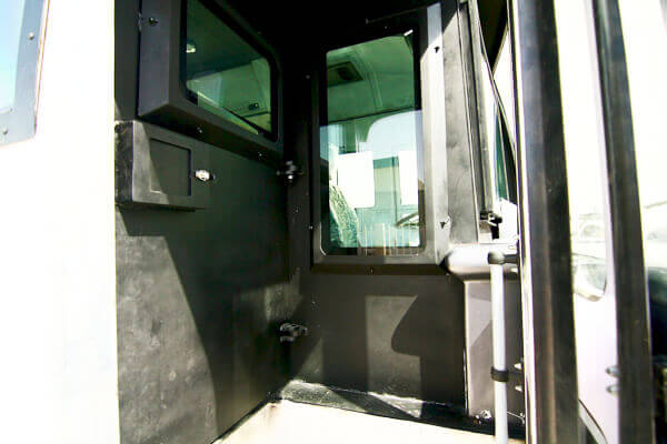Ashok Leyland Falcon armored passenger carrier reinforced window view