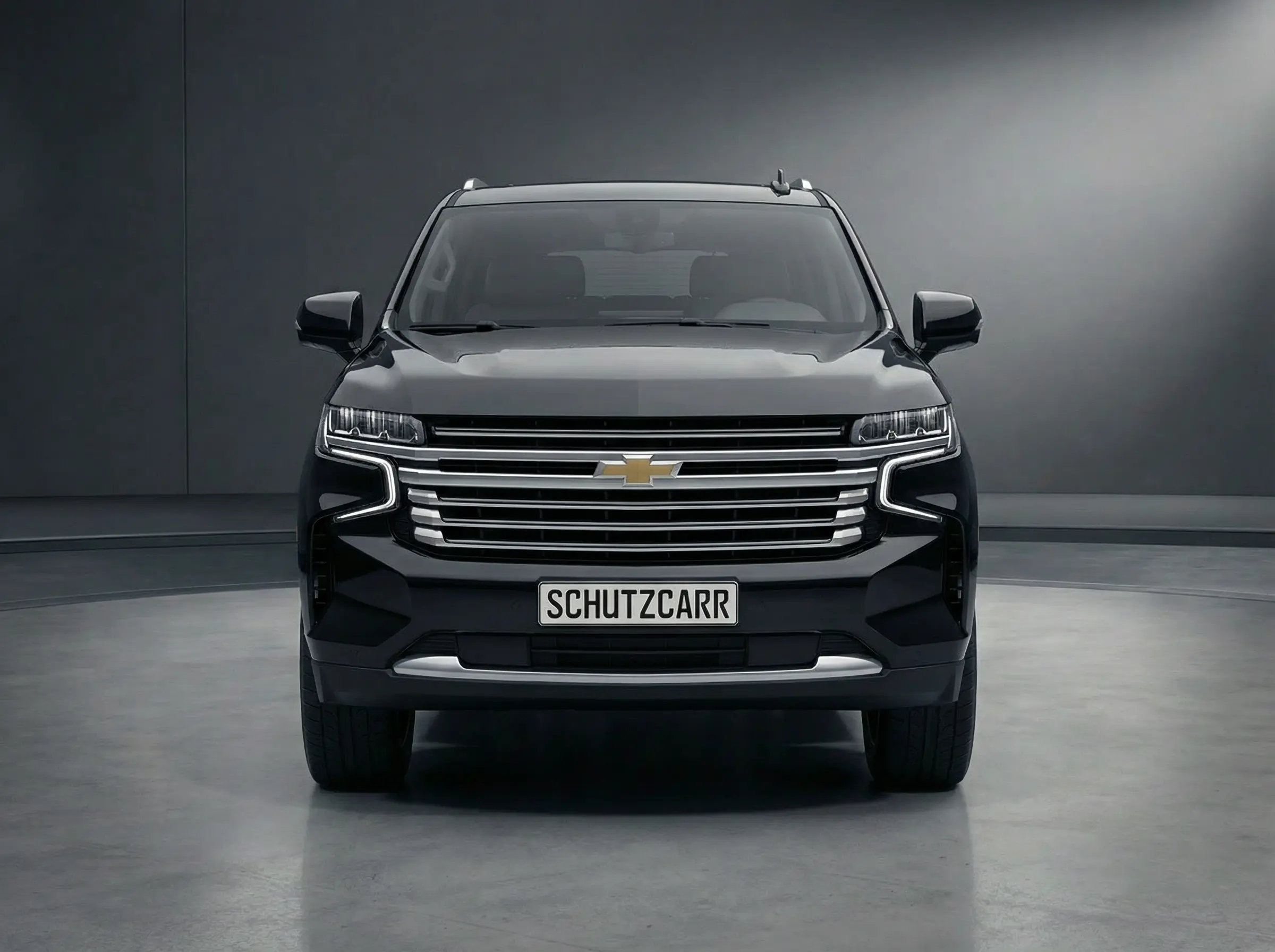 Armored Chevrolet Suburban SUV, complete exterior front view