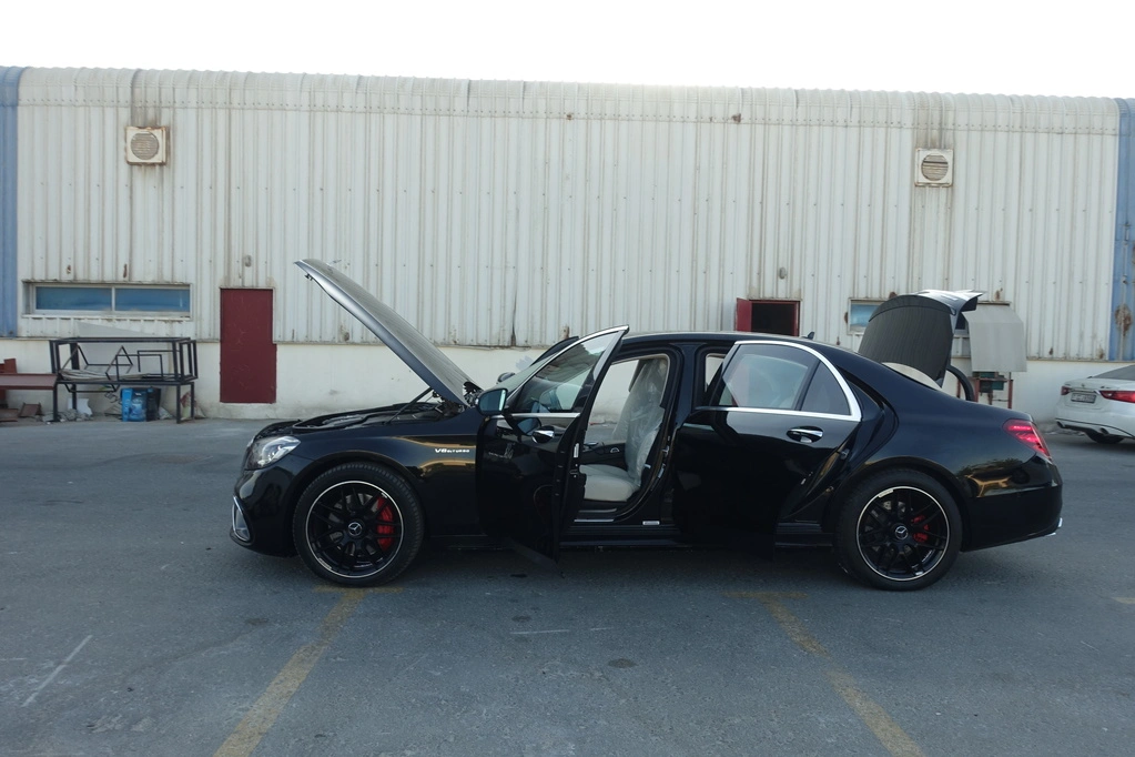 Mercedes-Benz S550 rear view with black exterior and executive sedan styling