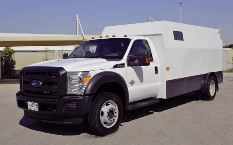 Ford F550 armored cash-in-transit vehicle, complete exterior three-quarter view