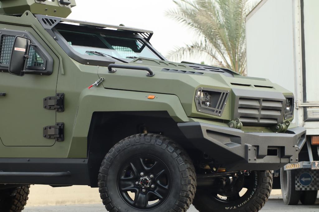 GER 1D front grille close-up on armored tactical vehicle