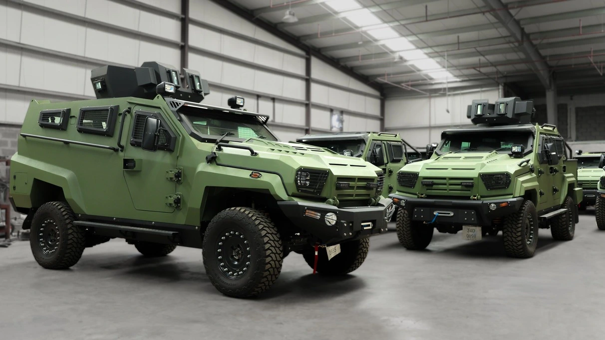 GER 1D armored vehicle parked alongside another MRAP, showcasing tactical mobility solutions for high-risk security operations.