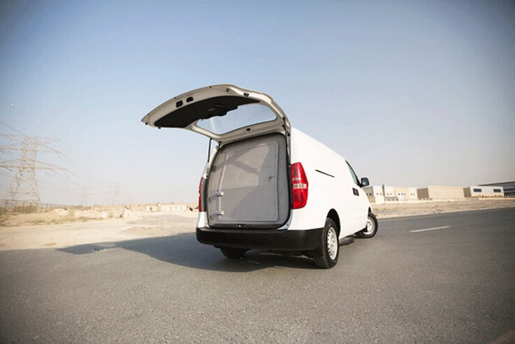Hyundai H-1 armored cash-in-transit vehicle rear exterior view