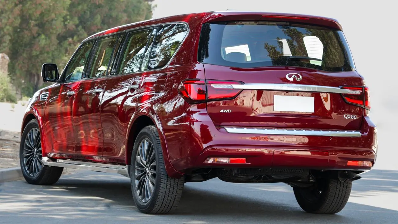 Infiniti QX80 4WD Extended armored luxury SUV rear exterior view