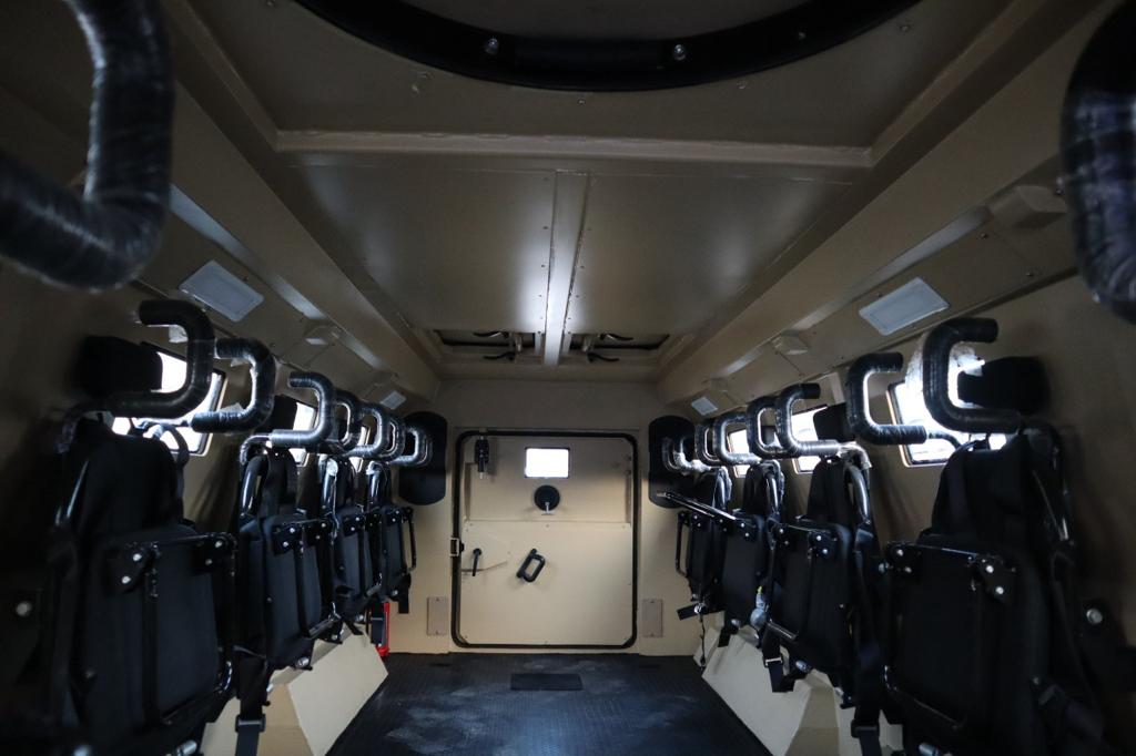 APC Jasar rear seating inside armored personnel carrier