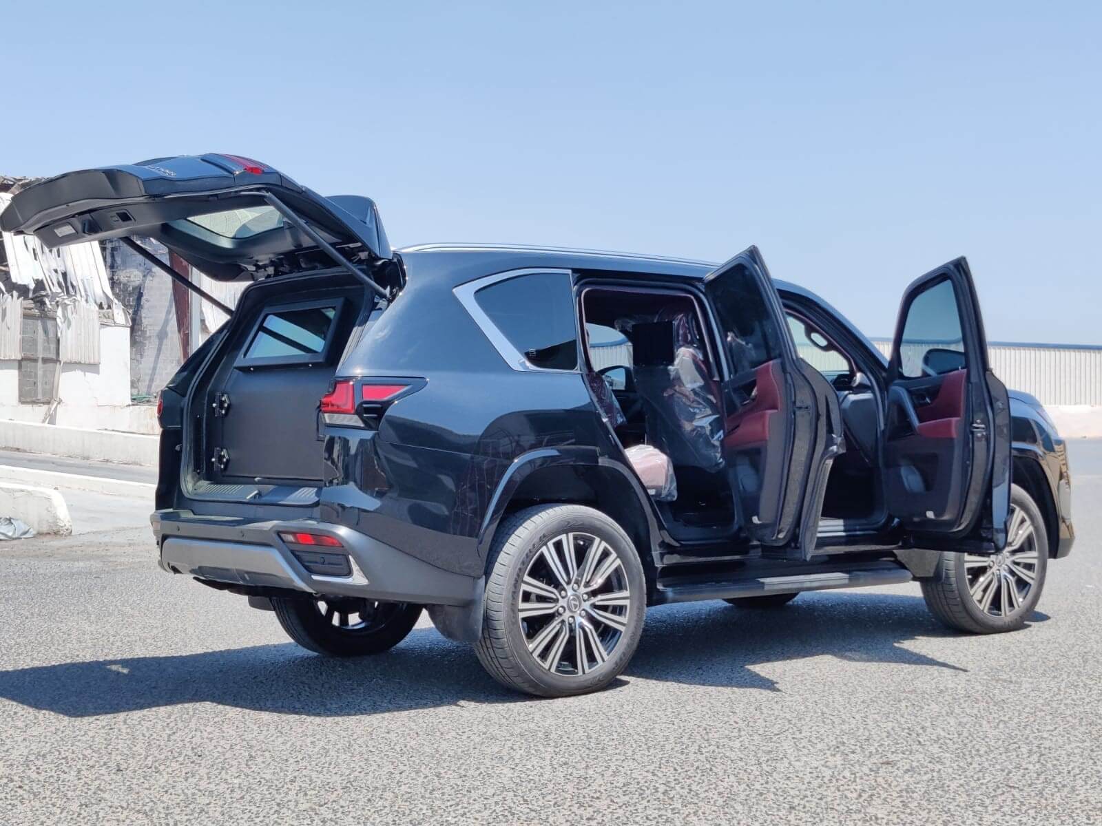 Lexus LX600 BR9 right side doors open showing armored cabin access