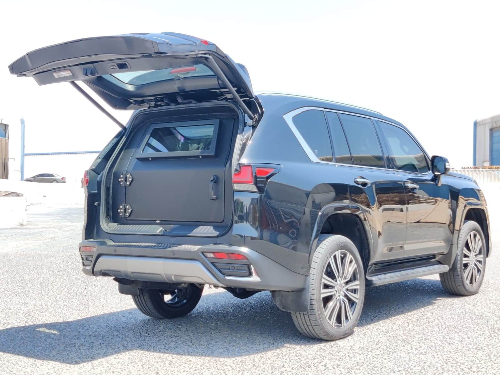 Lexus LX600 BR9 trunk open showing armored cargo compartment