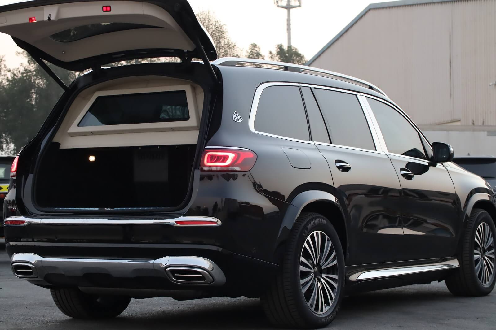 Mercedes Maybach GLS 600 armored luxury SUV trunk open cargo view