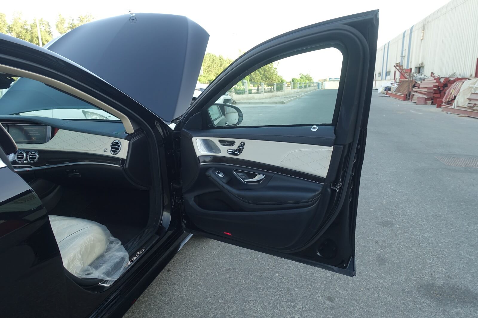 Mercedes-Benz S-Class armored luxury sedan right passenger door open view