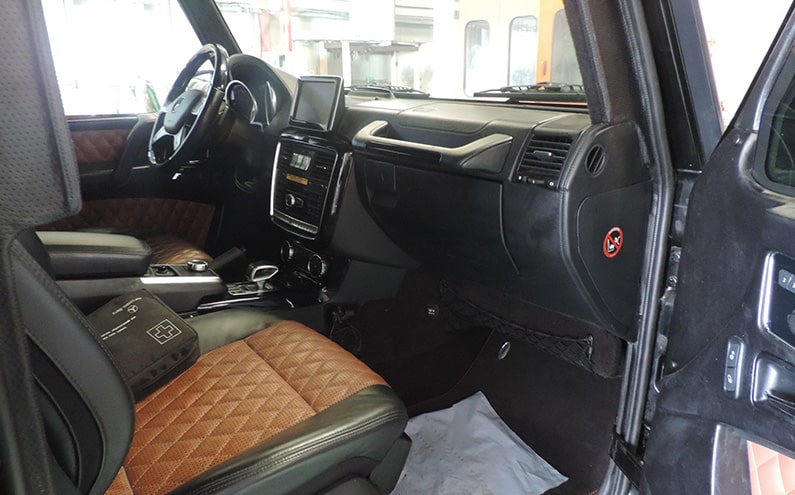 Mercedes-Benz AMG G63 Black armored SUV cockpit interior view
