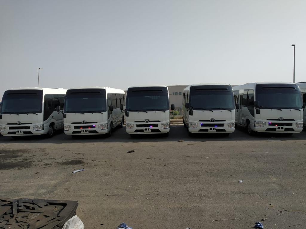 Toyota Coaster Bus BR6 armored passenger carrier fleet front view