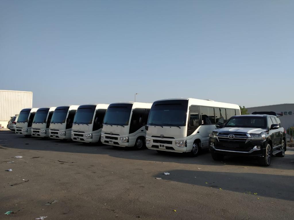 Toyota Coaster Bus BR6 armored passenger carrier fleet lineup view
