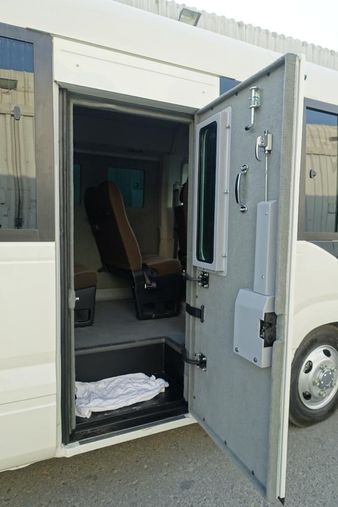 Toyota Coaster Bus BR6 armored passenger carrier passenger door open view