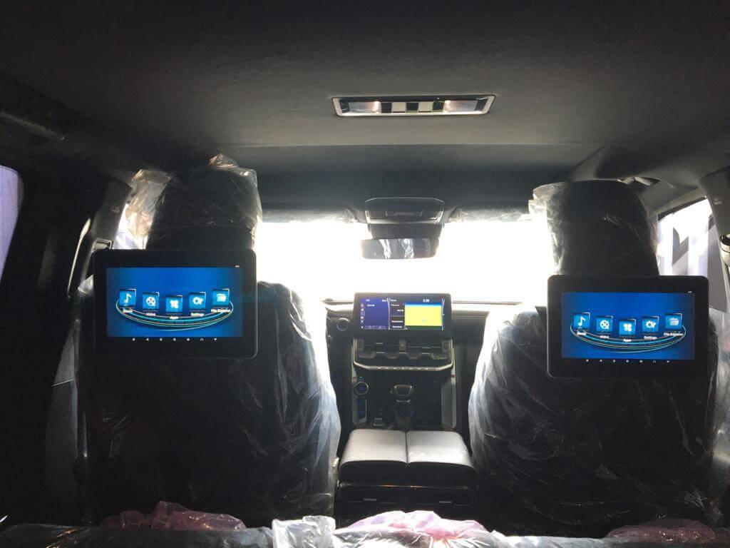 Toyota Land Cruiser 300 armored SUV rear seat screens view