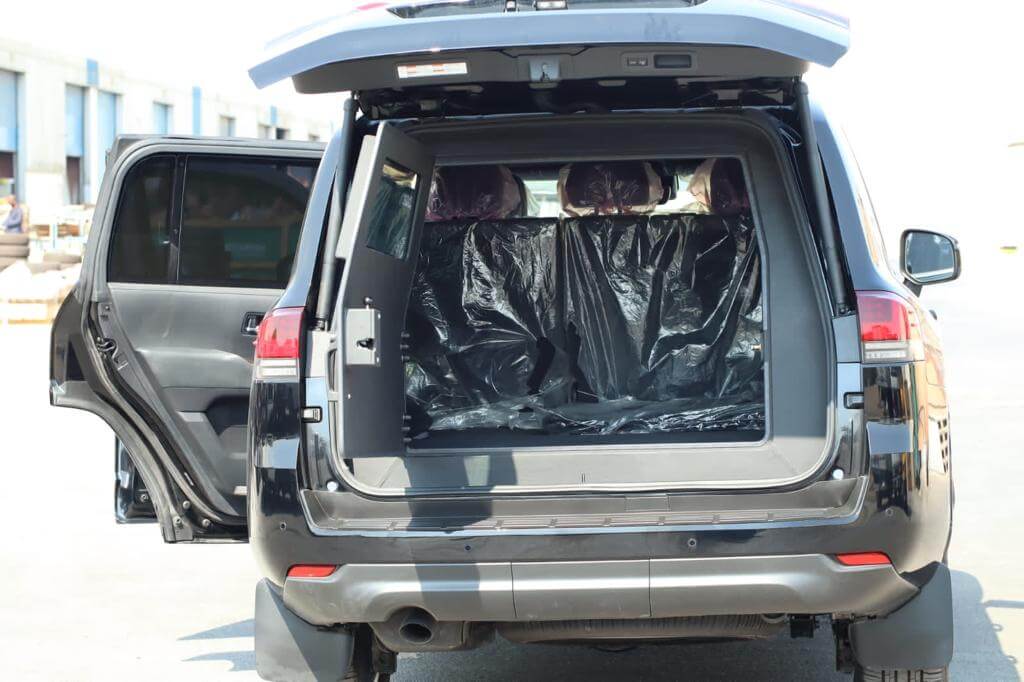 Toyota Land Cruiser 300 armored SUV trunk open cargo view